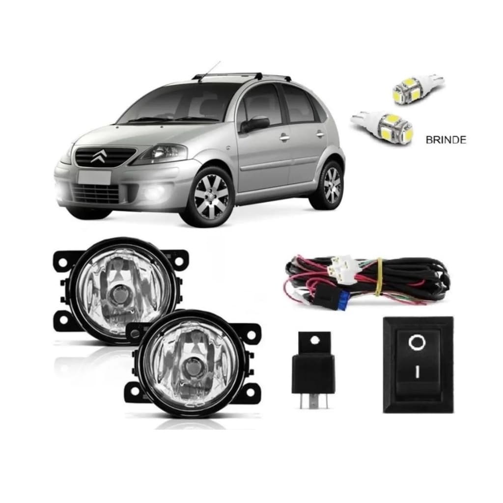 Kit Farol De Milha Auxiliar Citroen C3 2009 A 2012 + Par de pingo t10 5050 5 leds