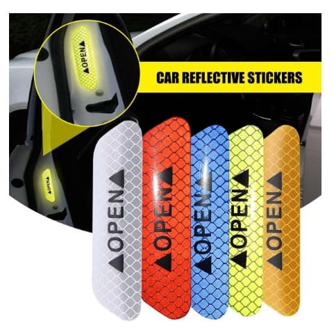 4 peças  adesivos de segurança olho de gato universal aviso de porta aberta  reflexiva  - para 4 portas para todos os carros e modelos cor vermelho