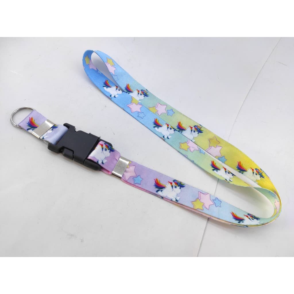 Cordão para pescoço Unicórnio Colorido chaveiro com engate rápido para moto, chaveiro ou crachá