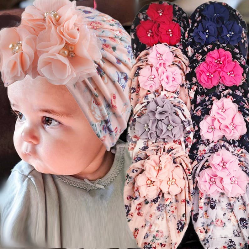 Turbante Com Laço Florido Flexível Para Bebês , Meninas .