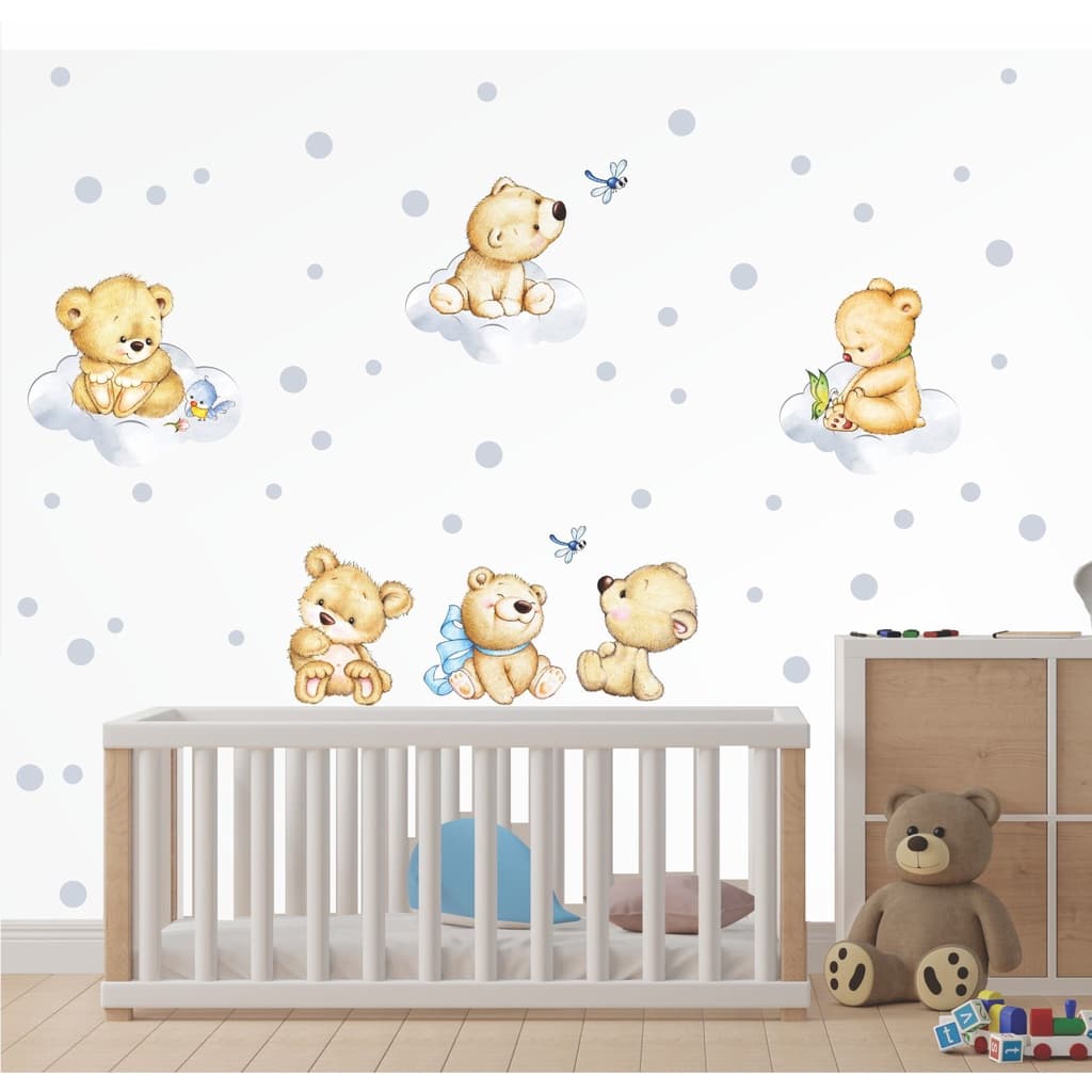 Adesivo Parede Ursinhos Cute Brincando Nuvem Papel Parede Ursinhos Cute Papel Parede