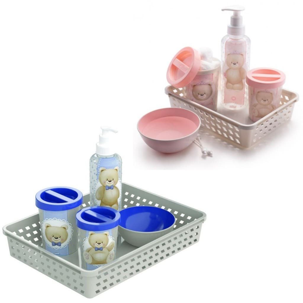 Kit Higiene Algodao Cotonete Bebe Cuidados Recém Nascido Higienização Completo Infantil Crianças Menina Menino Organizador Bandeja 5 Peças