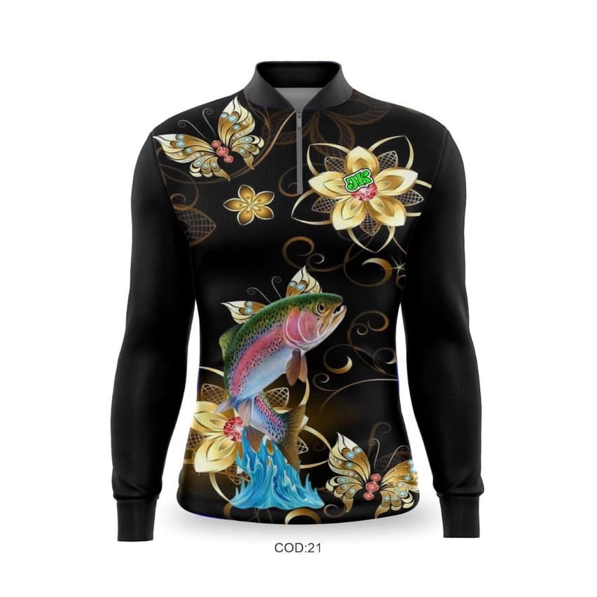 CAMISETA DE PESCA MANGA LONGA ESPORTE PREMIUM FEMININA BLACK
