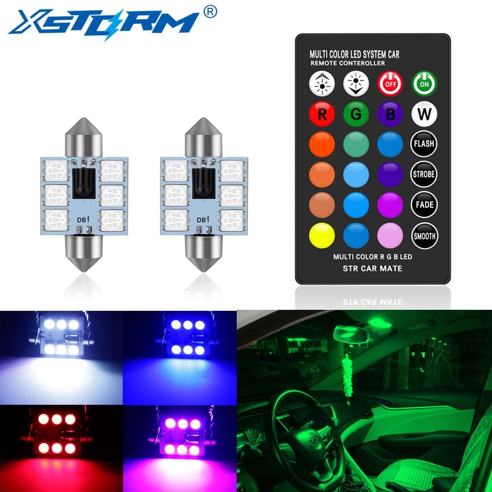Claro Led Rgb Festoon 31mm 36mm 39mm 42mm Luzes Interiores Do Carro Com Controle Remoto Multicolor Claro Lâmpada De Leitura Auto 12v