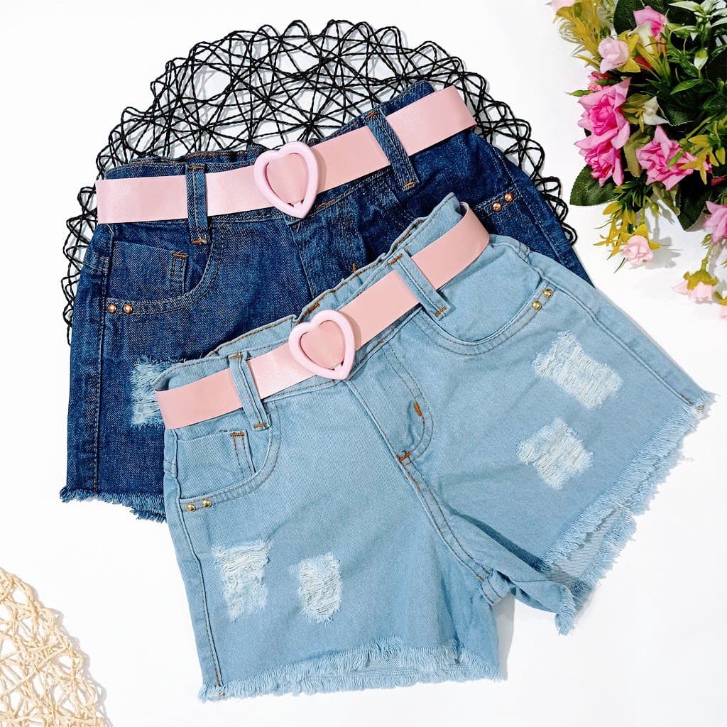 Bermuda Short Jeans Feminino Infantil Destroyed 2 a 16 Anos Promoção