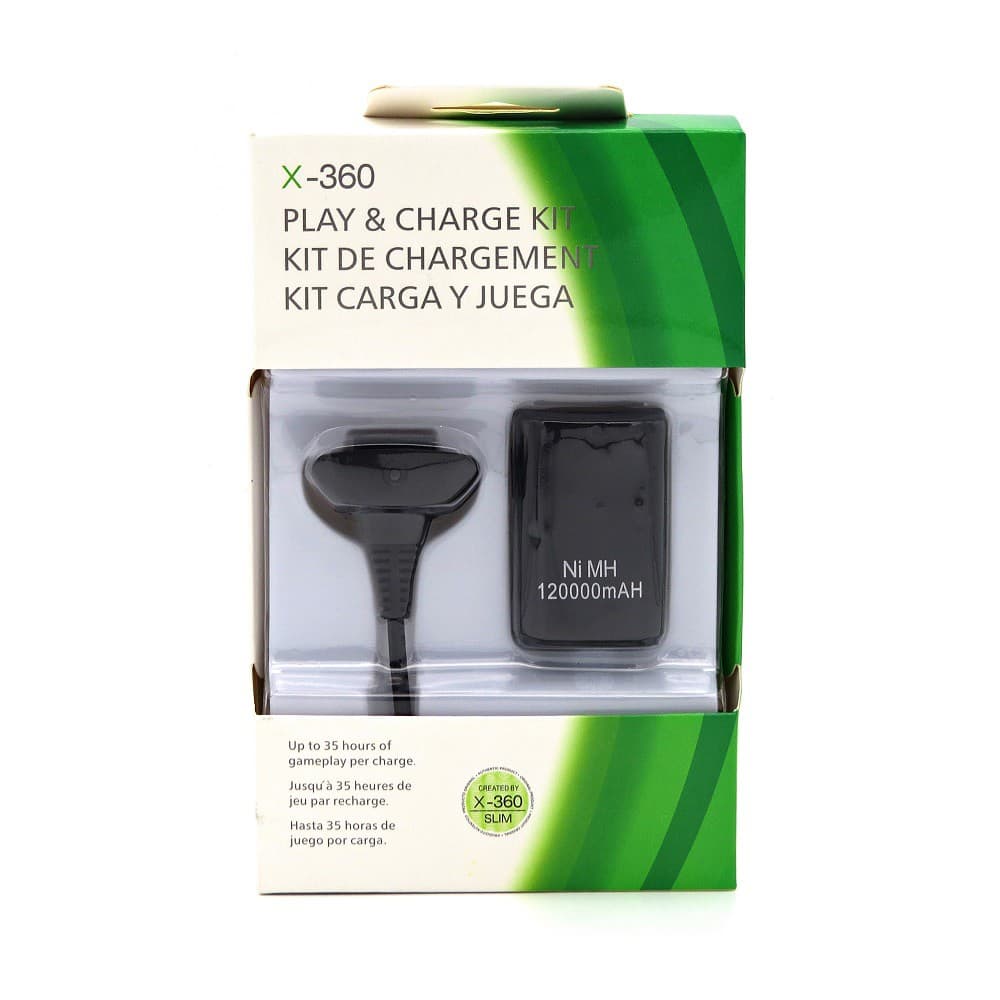 Bateria Para Controle Xbox 360 Com Cabo E Carregador Preto