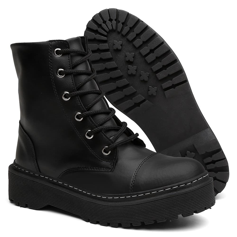 Coturno Feminino Preto Bota Tratorada Blogueira Tendência