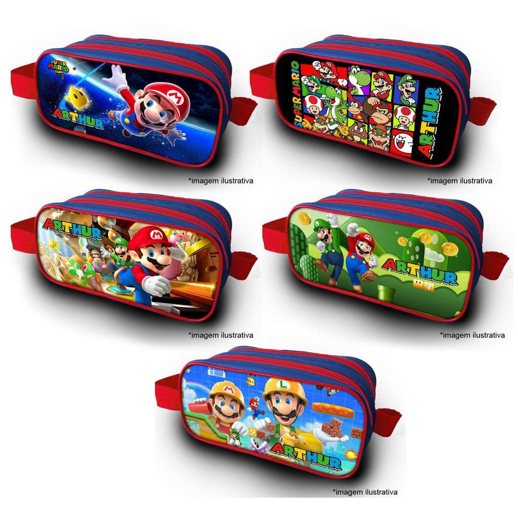 Estojo duplo personalizado com nome, Super Mario, em Corano