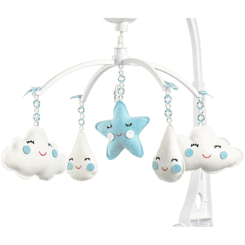 Móbile Berço Bebê Musical E Giratório Chuva De Amor Azul Menino Brinquedo Para Berço Envio Imediato