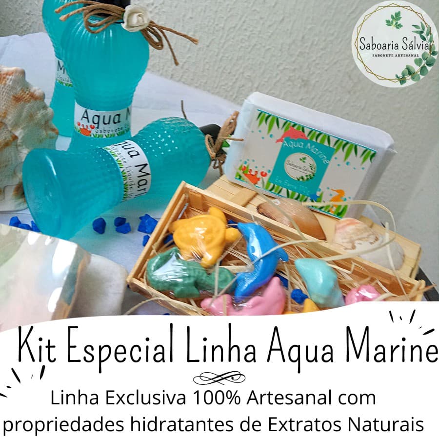 Kit Linha Aqua Marine - Sabonete Líquido + Caixinha Hidratante + Em Barra 110g - Saboaria Sálvia