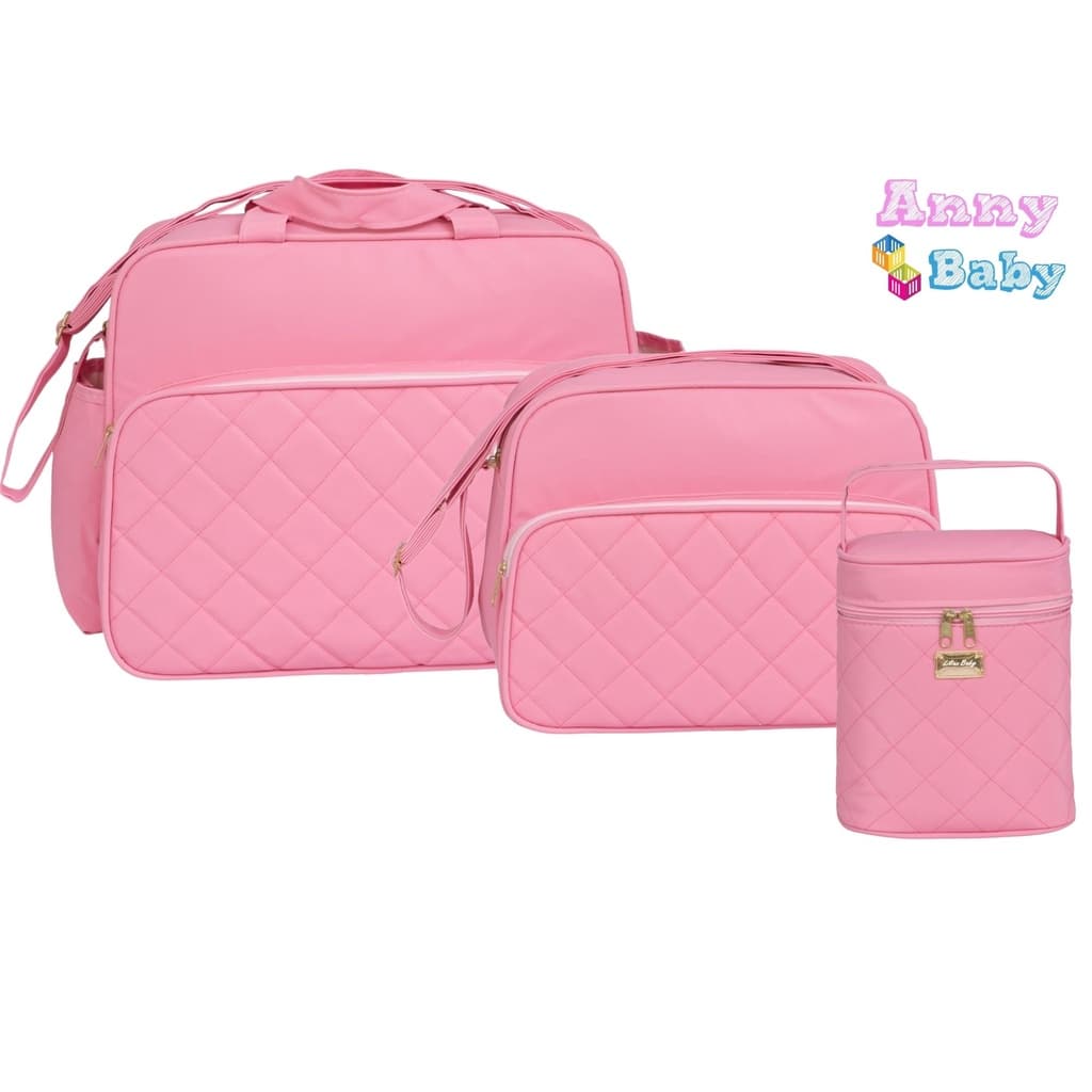 Kit Bolsa Maternidade Bolsa G, Bolsa P e Porta Mamadeira Luxo