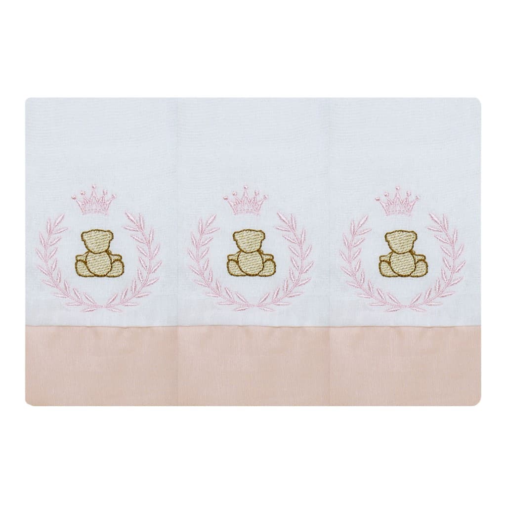 Kit 3 Fraldas de Boca Bordada Urso Thed Rosa Tecido Toalha Fralda Dupla 100% Algodão