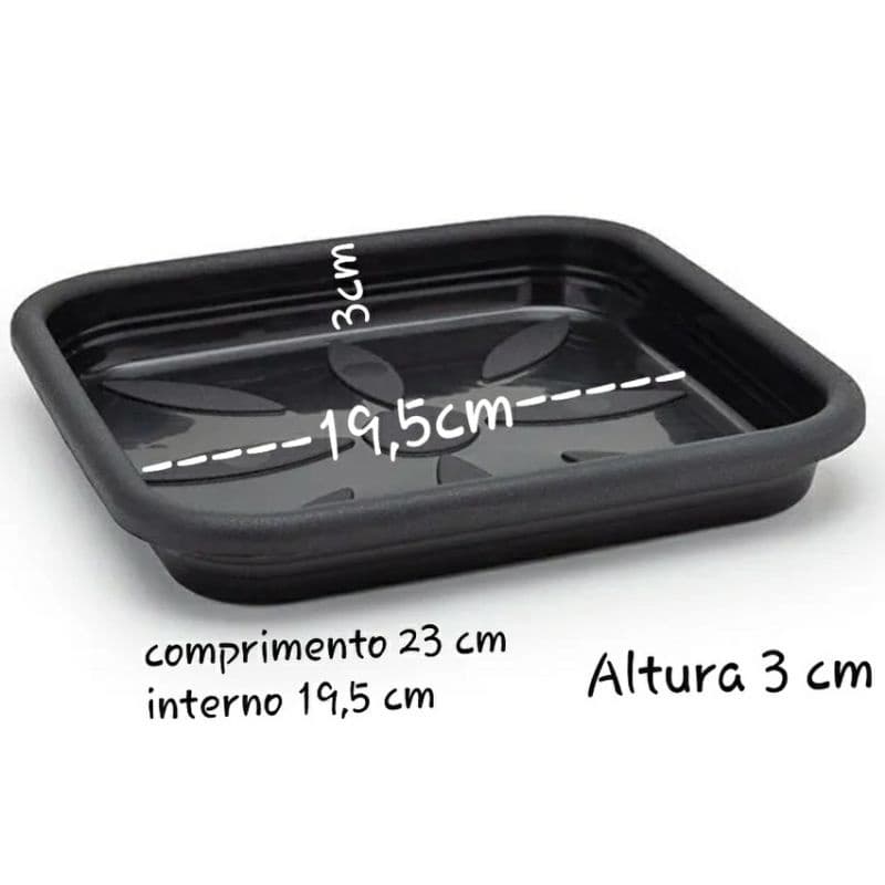 Prato quadrado Plástico para vaso Terra cota ou Preto N2