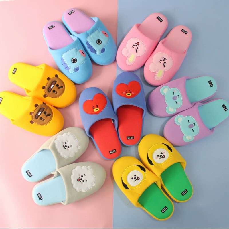 KPOP BTS Mulheres BT21 Chinelos Animados De Inverno Quente Piso Macio De Pelúcia Doméstico Sola Antiderrapante
