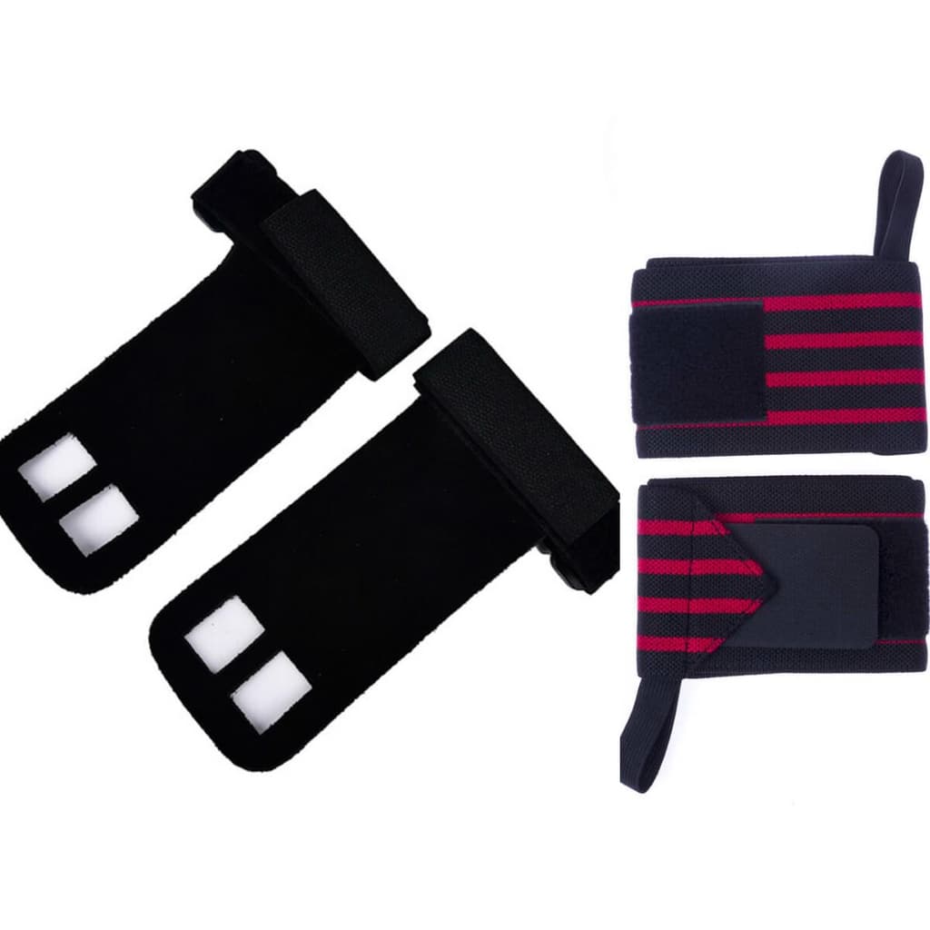 Kit Crossfit Munhequeiras Profissional (Par) + Luva Hand Grip Couro (Par)