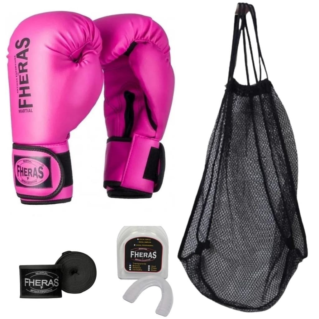 Luva Boxe Muay Thai MMA com Bandagem Protetor Bucal e Bolsa Telada Fheras