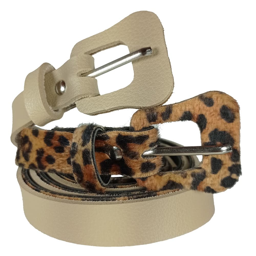 Kit 2 Cinto Feminino Animal Print Nude E Onça Para Usar No Dia A Dia