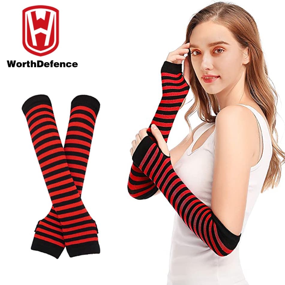 Worthdefência 1 Par Longas Luvas Sem Dedos Polegar Buraco Malha Arm Warmer Stretchy Luvas Mangas Natal Ciclismo Corrida De Proteção