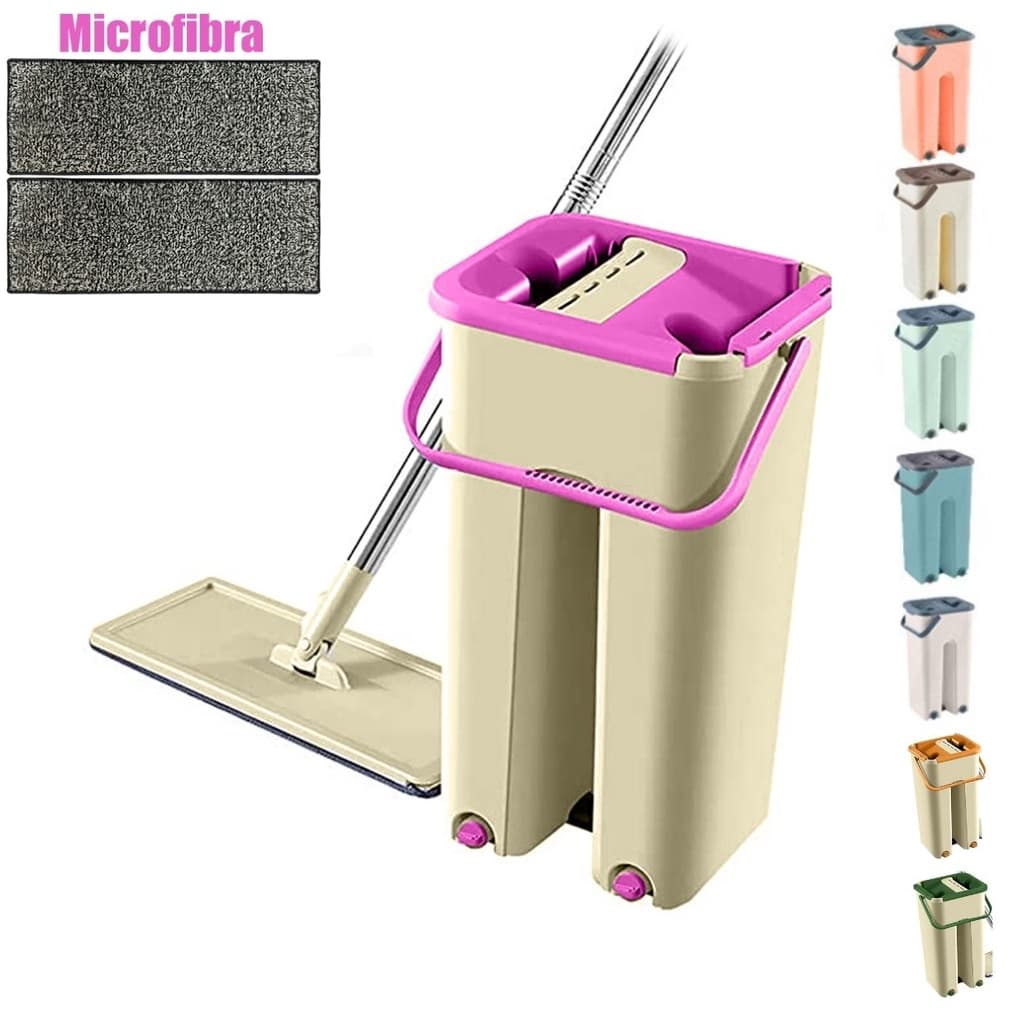 Mop Flat Rodo Balde Varias Cores Esfregão + Refil Extra Microfibra Vassoura Magica