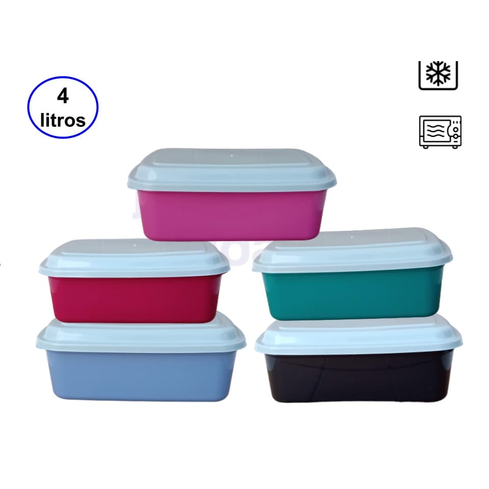 Kit 5 Potes grandes  4 Litros Retangular | saladeira hermética resistente
