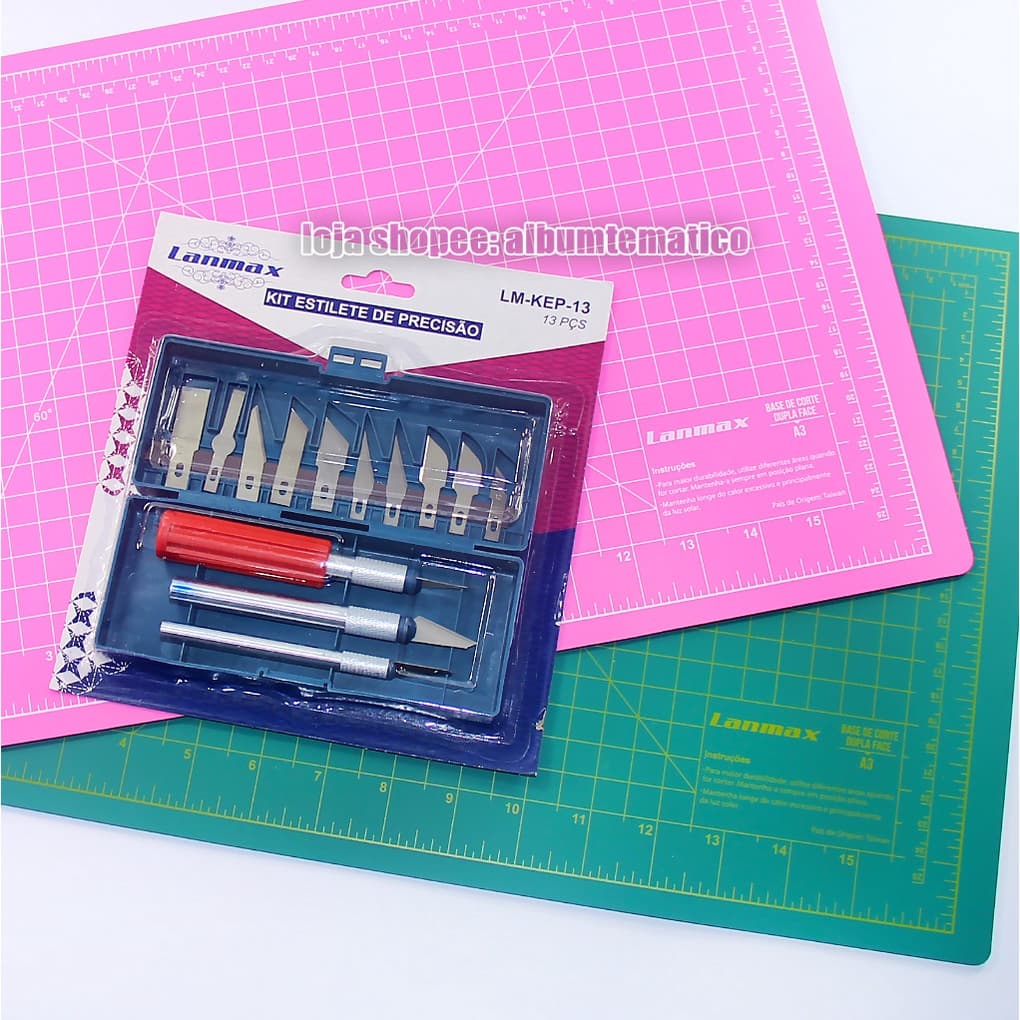 Kit Base De Corte 45x30 Lanmax + Kit Estilete Bisturi Com 13 Lâminas