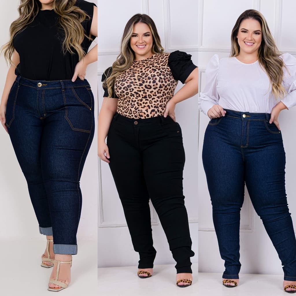 Calça Jeans Feminina Plus Size Cintura Alta com Lycra Levanta Bumbum Skinny Jeans Preto Capri Jeans
