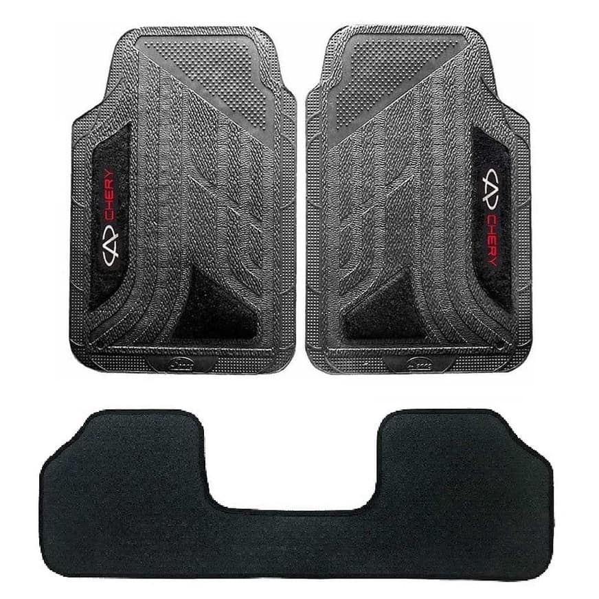 Tapete Automotivo Borracha Pvc Carro Chery Modelo Dubai Universal Médio Jogo 3 Peças Premium