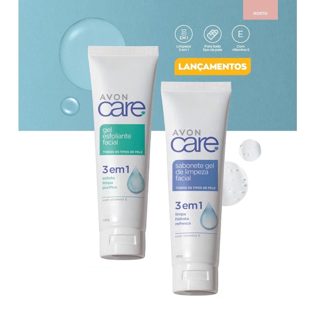 Máscara, Gel Esfoliante Facial, Sabonete Gel de Limpeza 3 em 1 Care À Escolher 100g Cada - Avon