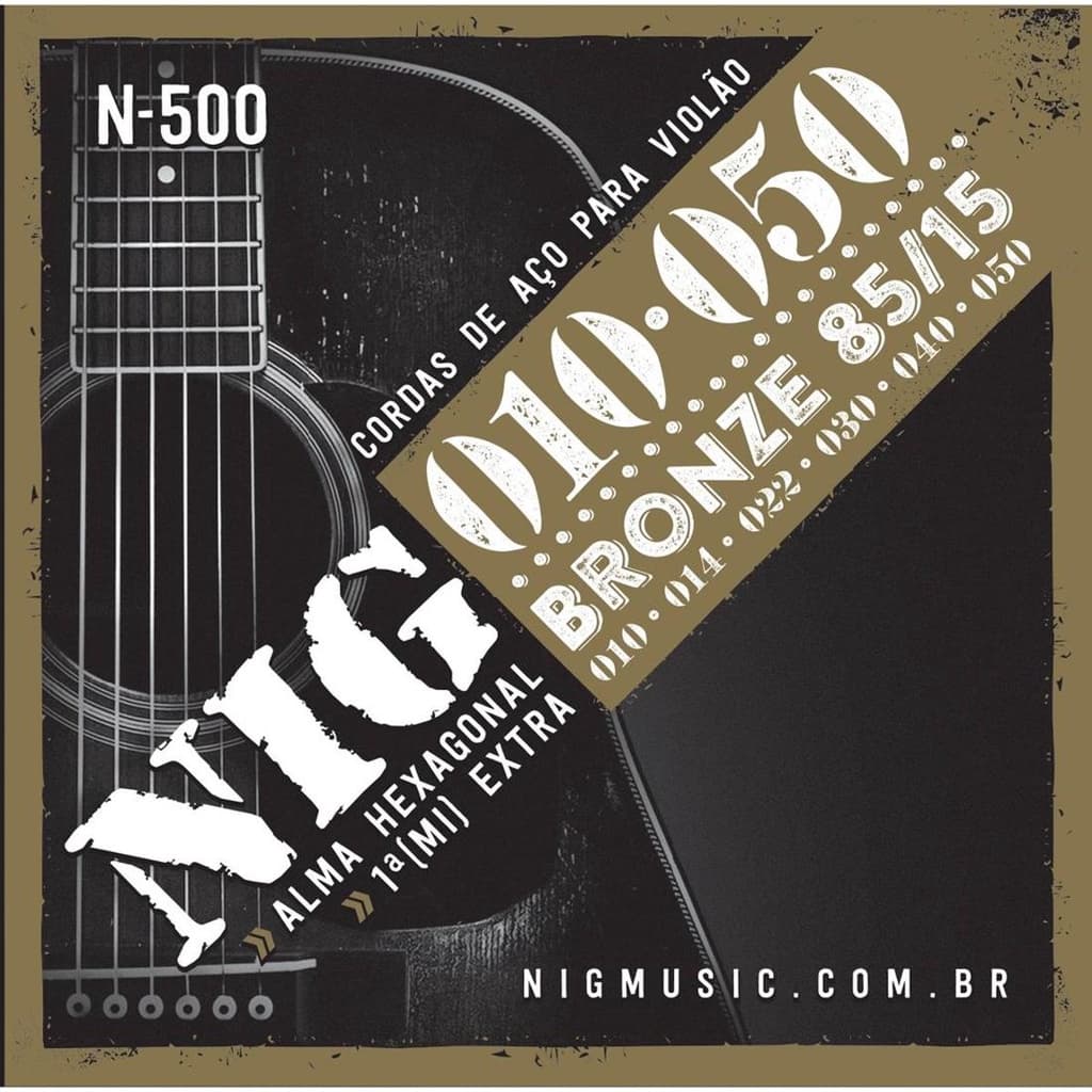 Encordoamento Nig N500 Bronze 010 P/ Violão Aço Tensão Média