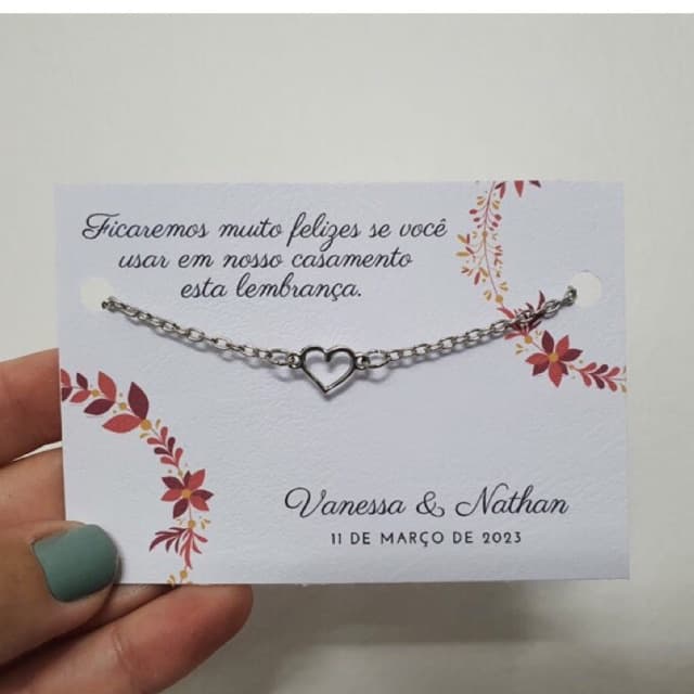 pulseira coração meio cor prata para Madrinha daminha de casamento