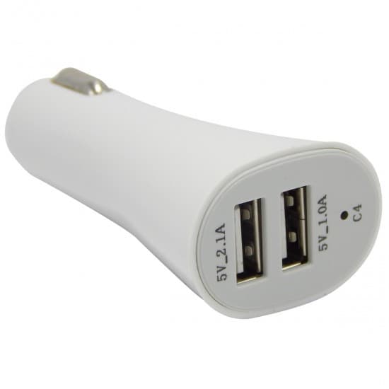 Carregador Veicular 2 Portas Usb 1A + 2.1A Branco