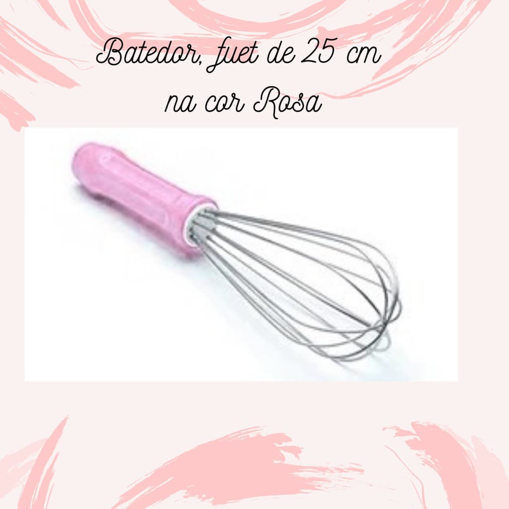 Batedor, fuet, foue, batedor de ovos - cor ROSA - 25 cm  essencial para para todas as receitas tanto de doce com salgado
