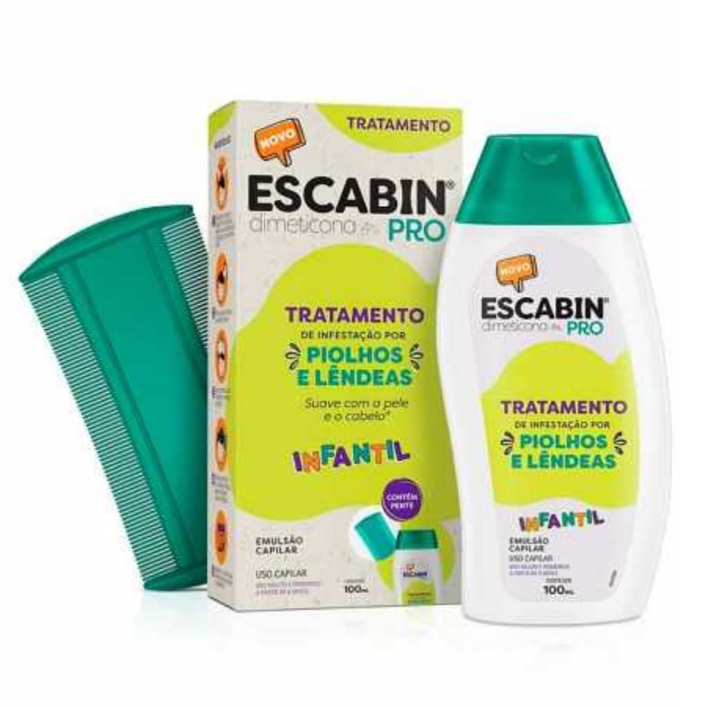 Escabin Pro Piolhos E Lêndeas Com 100 ml + Pente Fino Tratamento Eficaz Suave Com A Pele E Cabelo