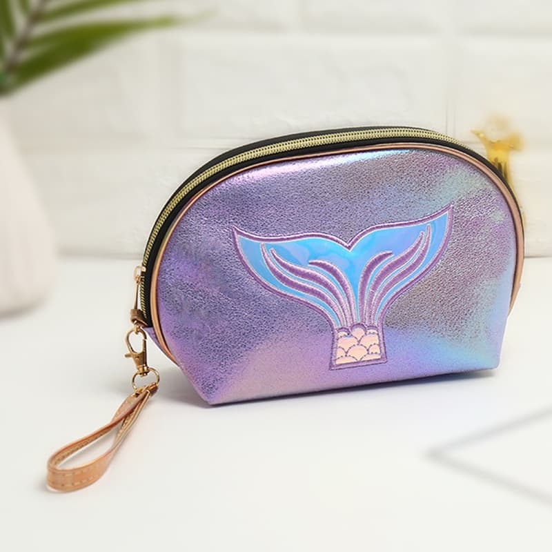 Saco Cosmético Feminino  Saco de semicírculo de tecido a laser bordado rabo de peixe saco de armazenamento de cosméticos semicírculo