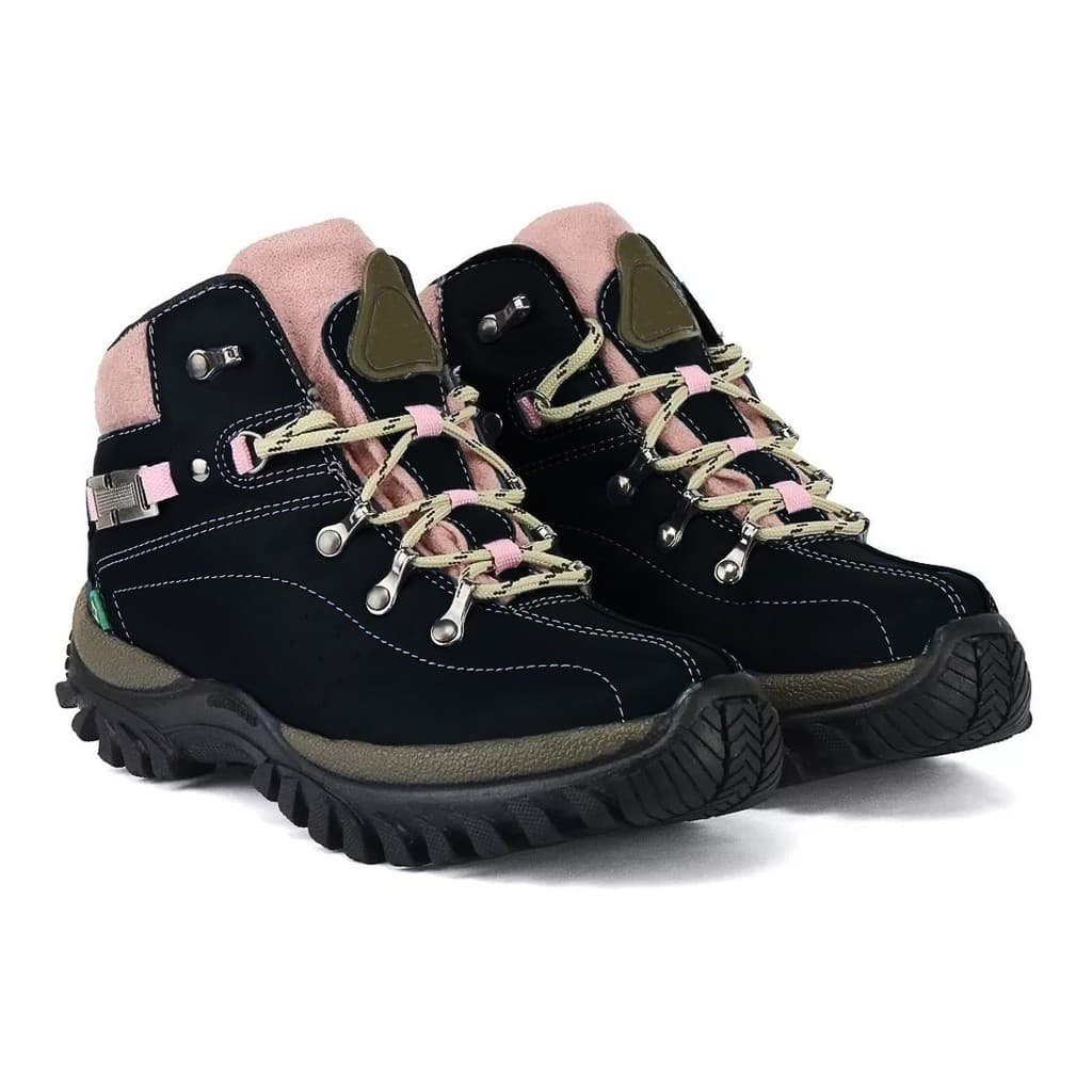 Bota Coturno Feminino Adventure Cor Preto em Couro Ecológico ref 100