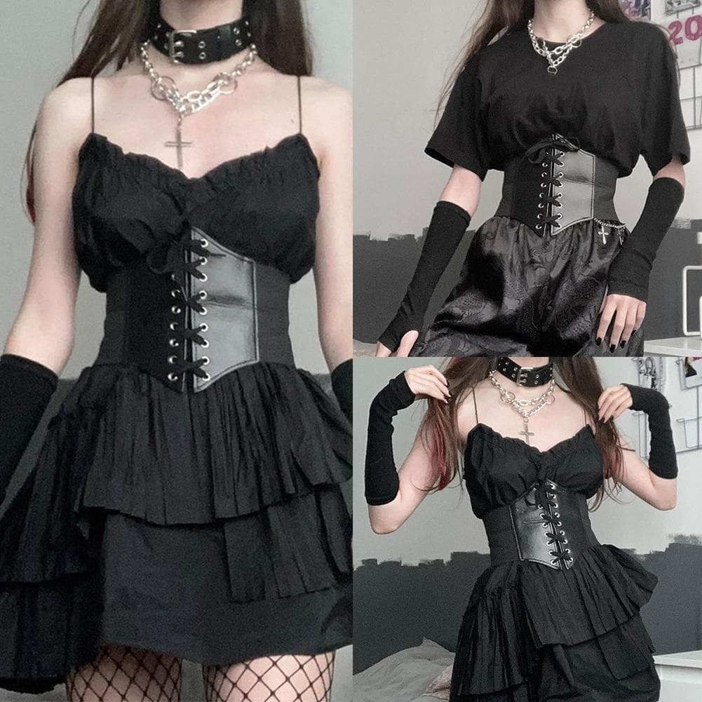 Cinto Corset Feminino Moda Corset Corselet Jolie Preto Couro Sintético Elástico Corset