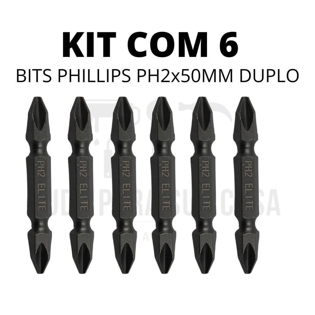 Kit Bits Philips Duplo com imã PH2x50mm Dupla 6 Unidades