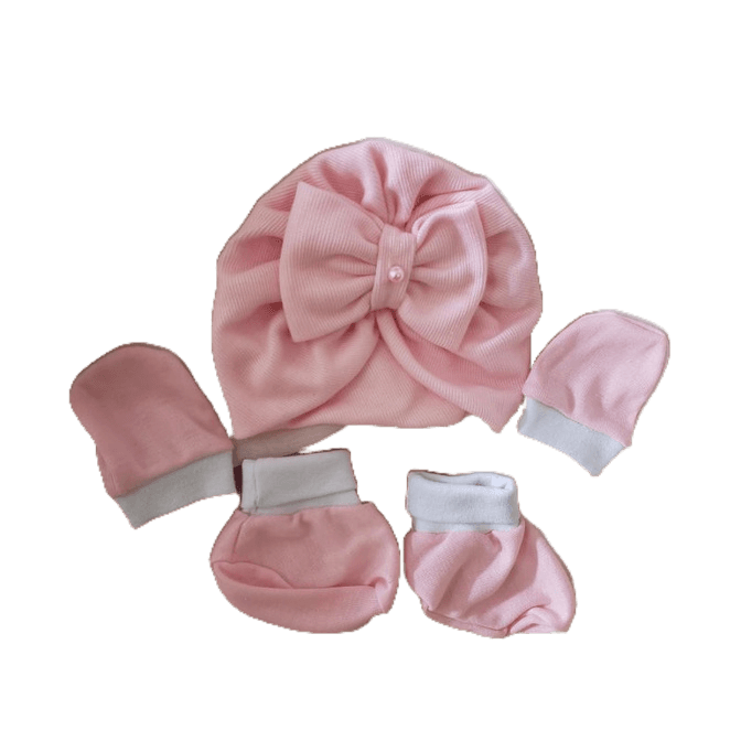 Memelbaby Kit turbante, luvas e sapatinhos rosa