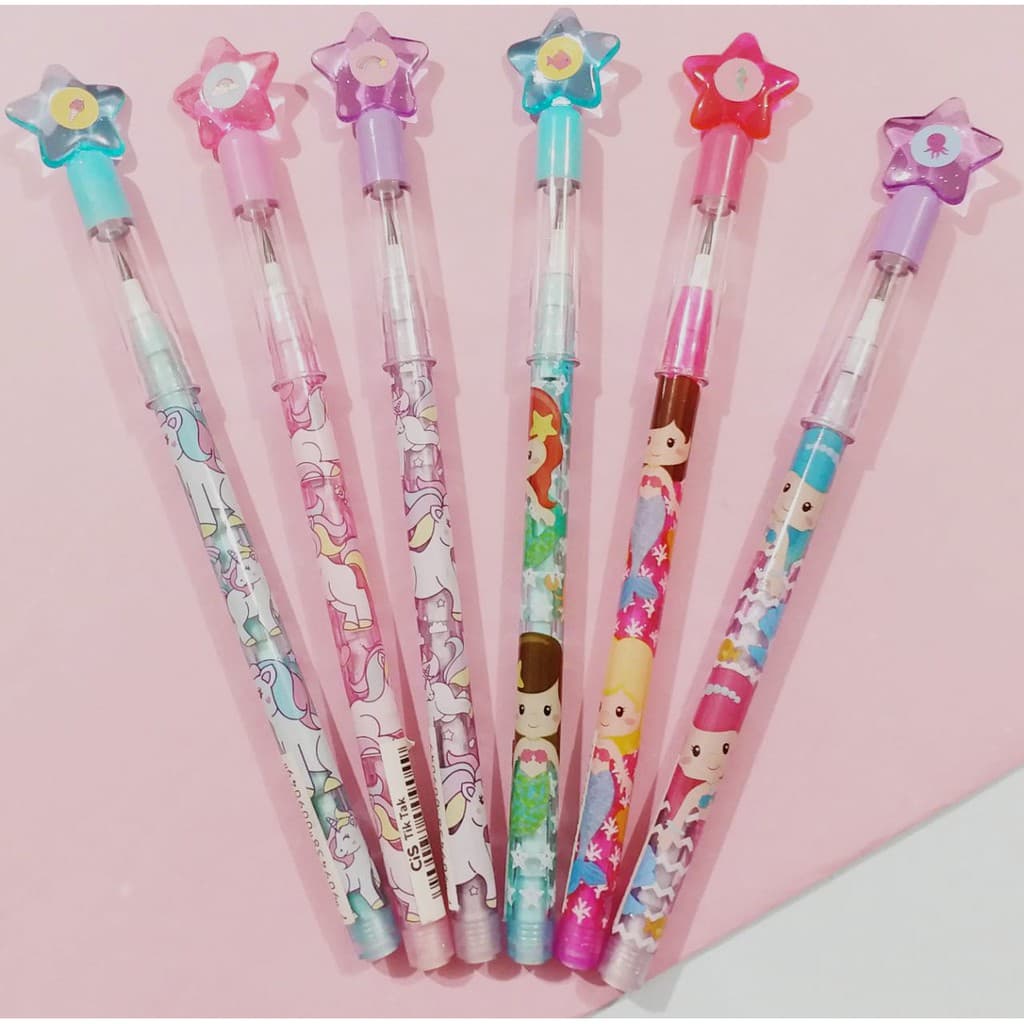 Lapiseira Tik Tak Troca Pontas Sereia Unicornio Cupcake Unidade ou Kit Cis