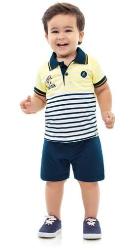 Conjunto Infantil Criança Menino Short Moletom+ Camisa Polo