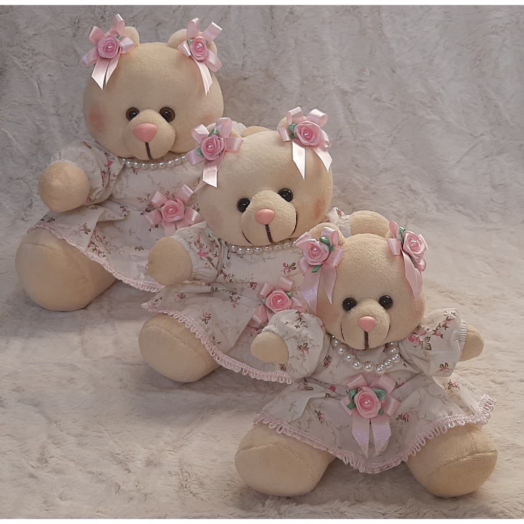 Trio Ursinhas para Nicho Romance Rosa para Decoração Quarto Bebê