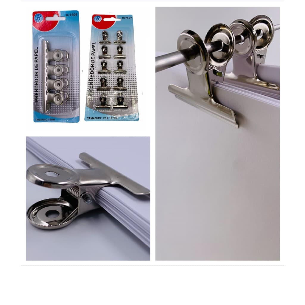 Prendedor De Papel Multiuso Cromado Forte 5,5cm Com 4 Pcs /2,2cm com 10Pcs