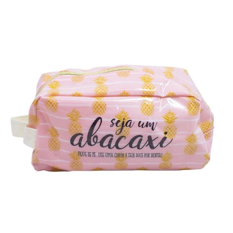 Nécessaire Feminina na cor rosa e estampa de abacaxi Frase Seja Um Abacaxi,  Marca - Projeto Kiwi