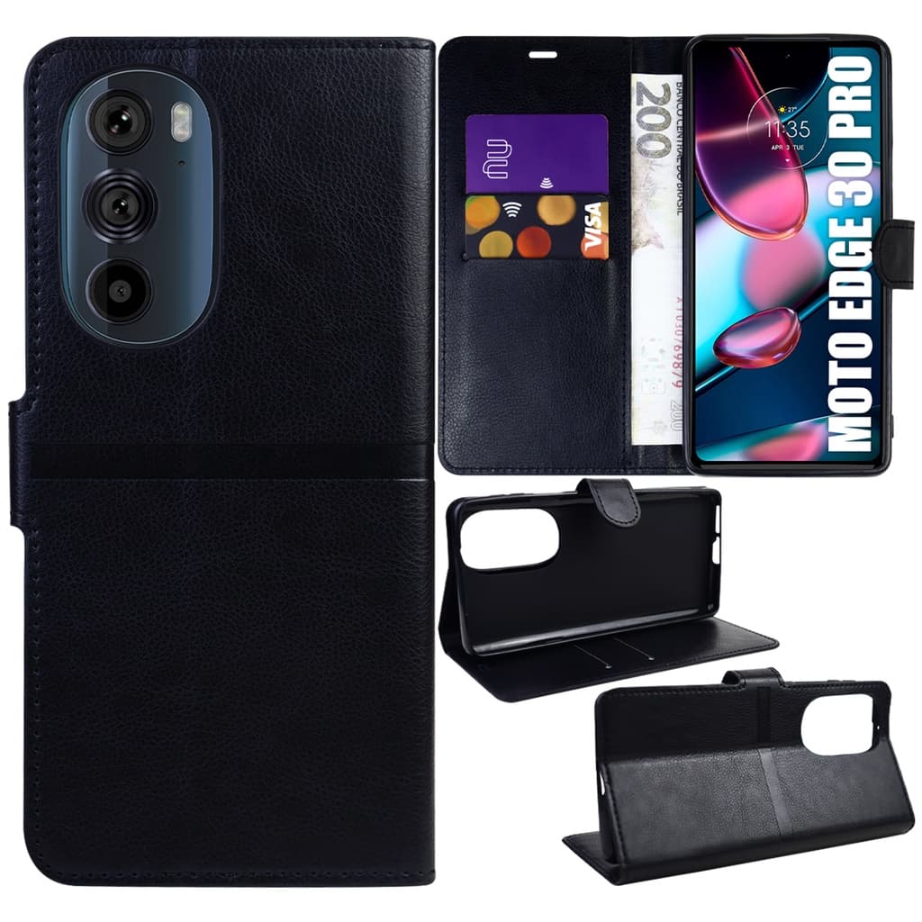 Capa Case Capinha Carteira Flip Cover Couro Sintético Para Motorola Moto Edge 30 Pro 5g Xt2201 tela 6.7 pol
