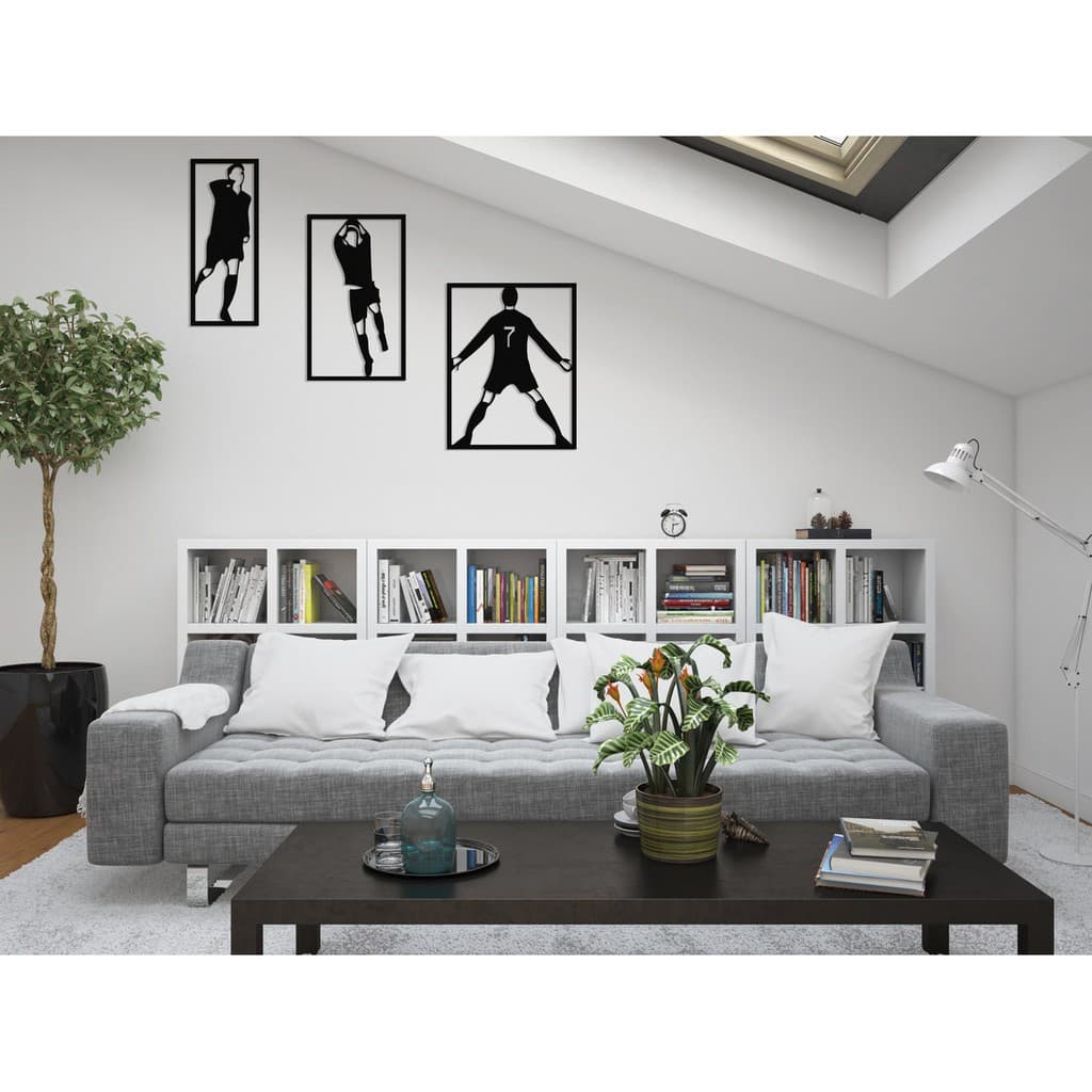 Cristiano Ronaldo 90 cm Trio Quadro Decorativos Vazados MDF PRETO