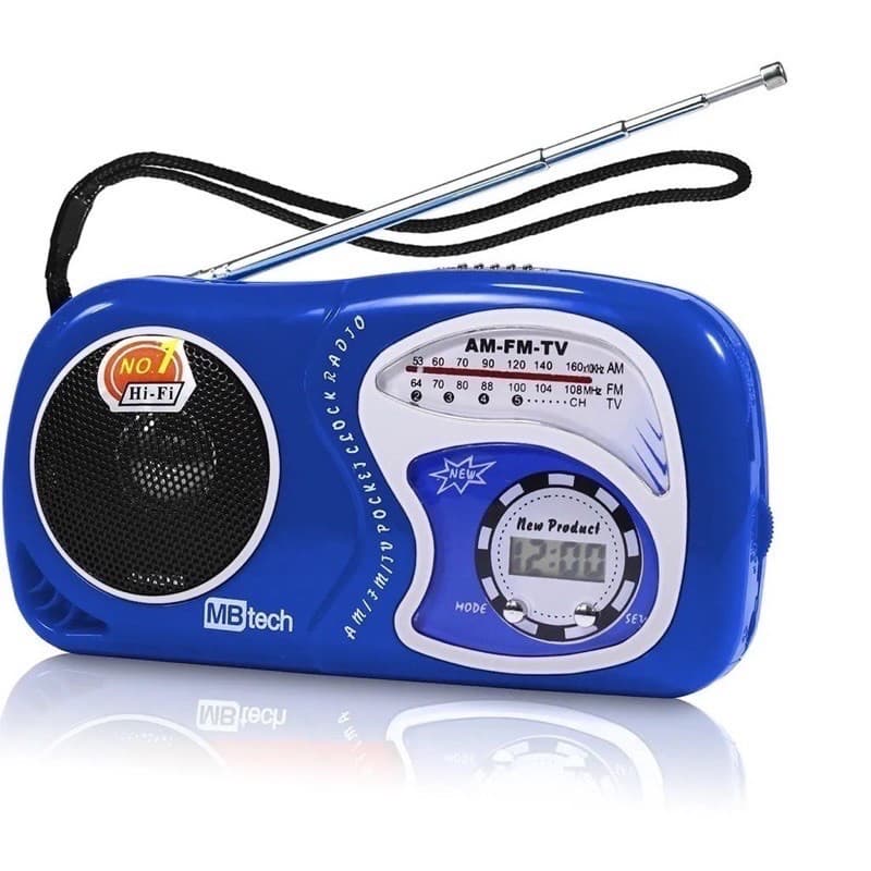 Mini Rádio Vermelho Am/fm/tv Com Relógio Mk-2019a Novo Preto