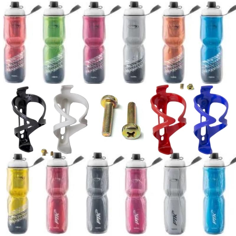 Garrafa Térmica PTK 700ml + Suporte de caramanhola 2W Sports BIKE Varias Cores de squeeze com dois parafusos
