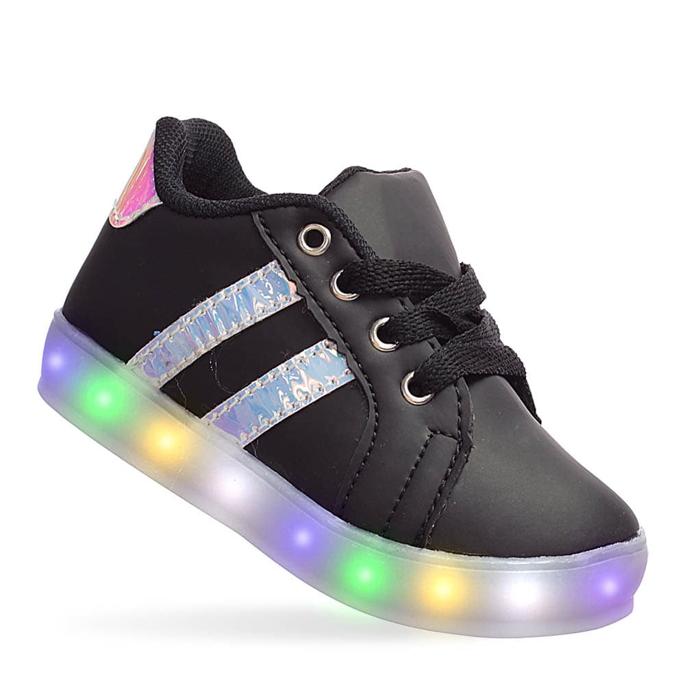 Tenis de Led Luz Preto Holografico infantil Feminino