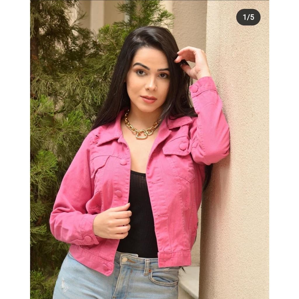 Jaqueta Jeans Rosa/Verde/Bege