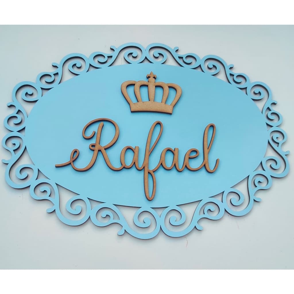 Placa Arabesco Oval 35x26 cm Enfeite de porta ou parede com Nome + Aplique Mdf Decoração Maternidade Aniversários